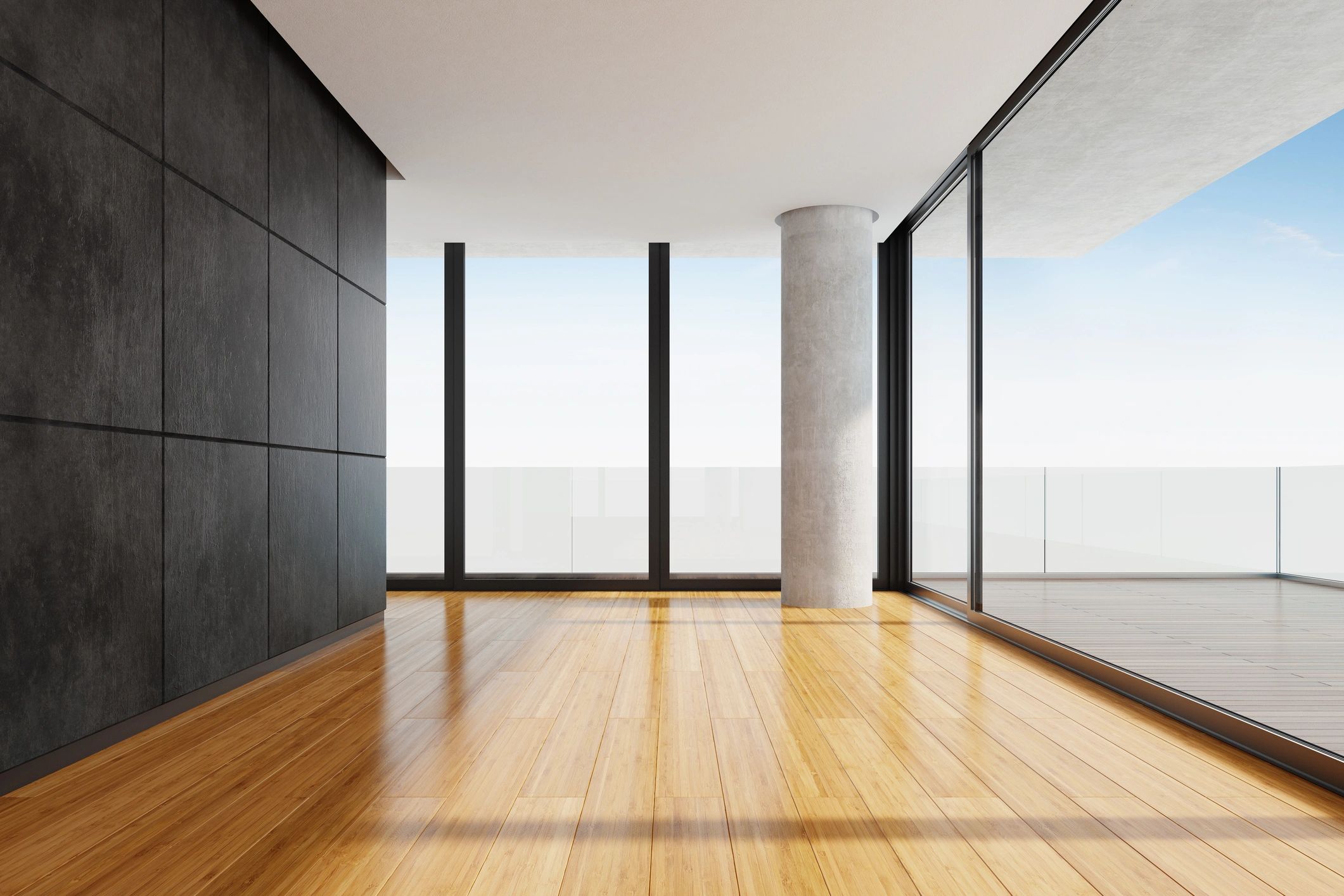 Modern interior with expansive glass partitions and windows