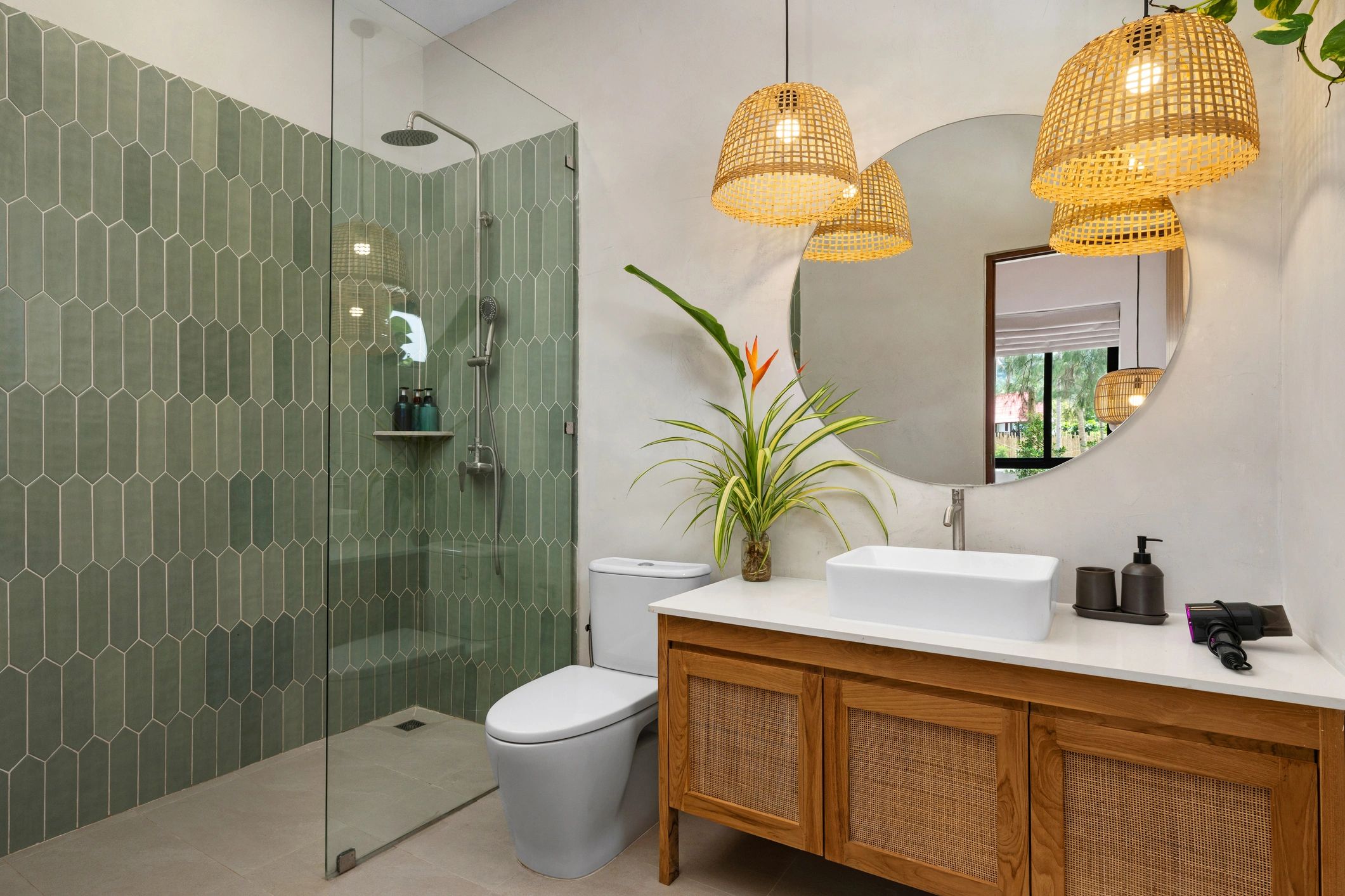 Modern bathroom with custom glass shower enclosure